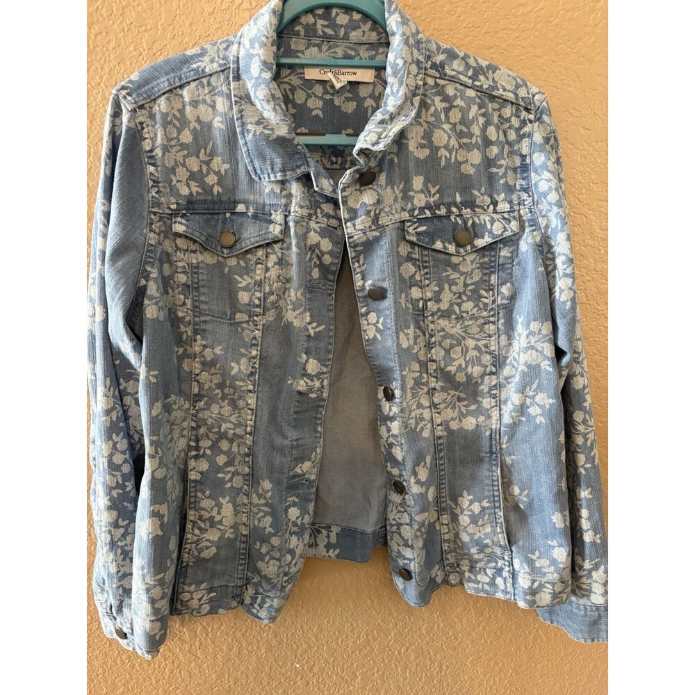 Croft & Barrow Women's Jacket Button Front Blue Floral  Size L